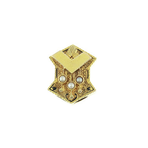 Ladies 10kt Yellow Gold Pearl and Enamel Slide Circa 1880