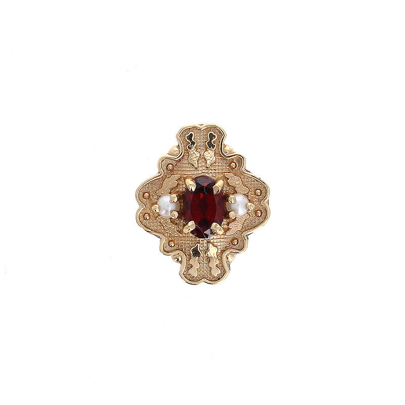 Ladies 14kt Yellow Gold Garnet and Pearl Slide