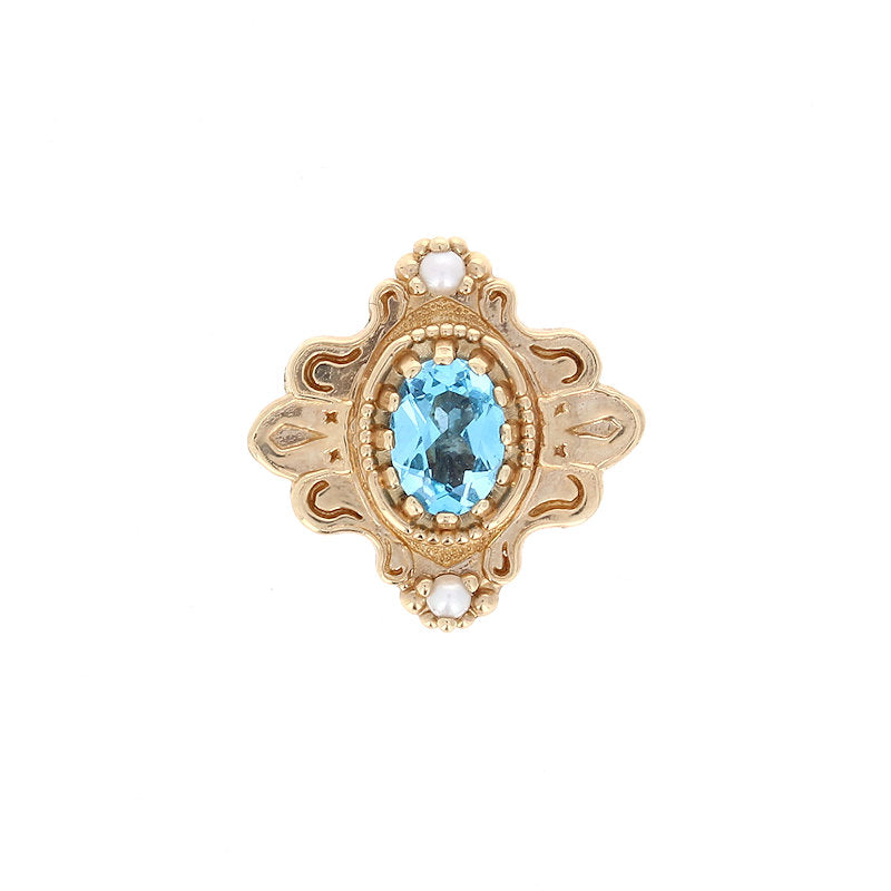 Ladies 14kt Yellow Gold Blue Topaz and Pearl Slide