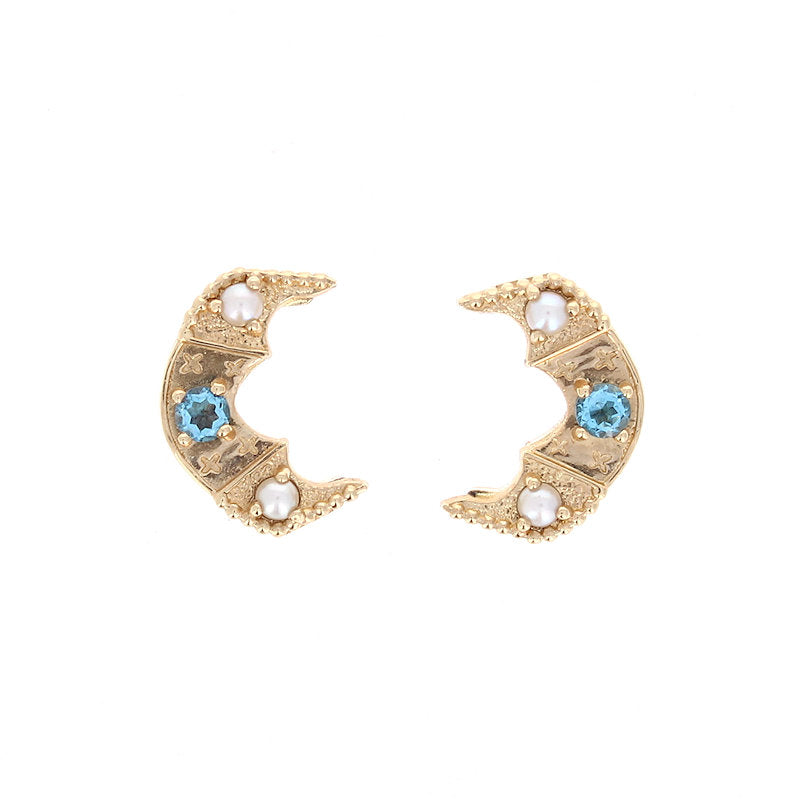 Ladies 14kt Yellow Gold Blue Topaz and Diamond Slides