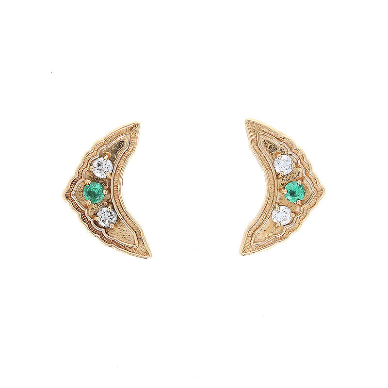Ladies 14kt Yellow Gold Emerald and Diamond Slides