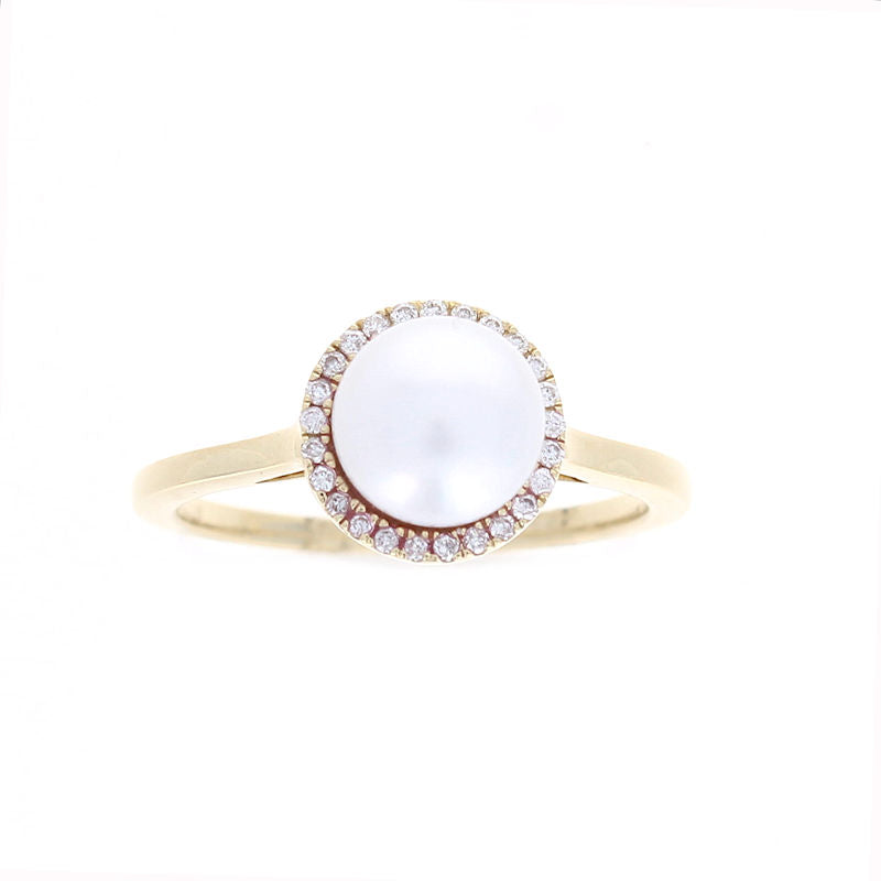 Ladies 14kt Yellow Gold Pearl and 0.08cts Diamond Ring