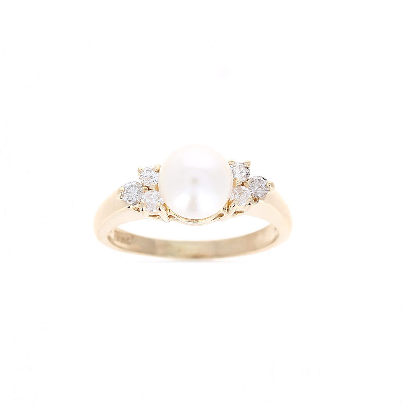 Ladies 14kt Yellow Gold 7.5mm Saltwater Pearl 0.27cts Diamond Ring