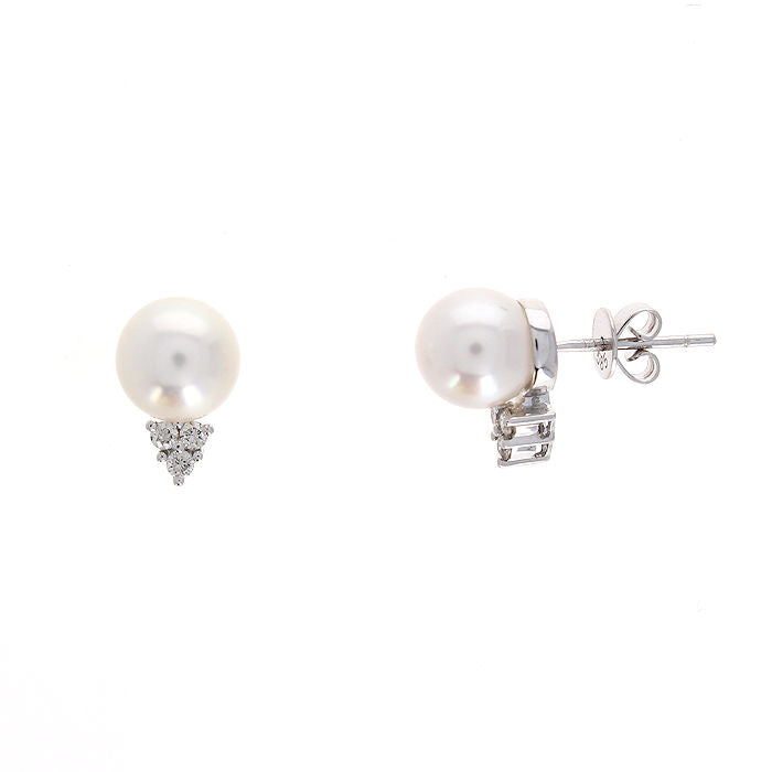 Ladies 14kt White Gold 7mm Pearl and Diamond Earrings