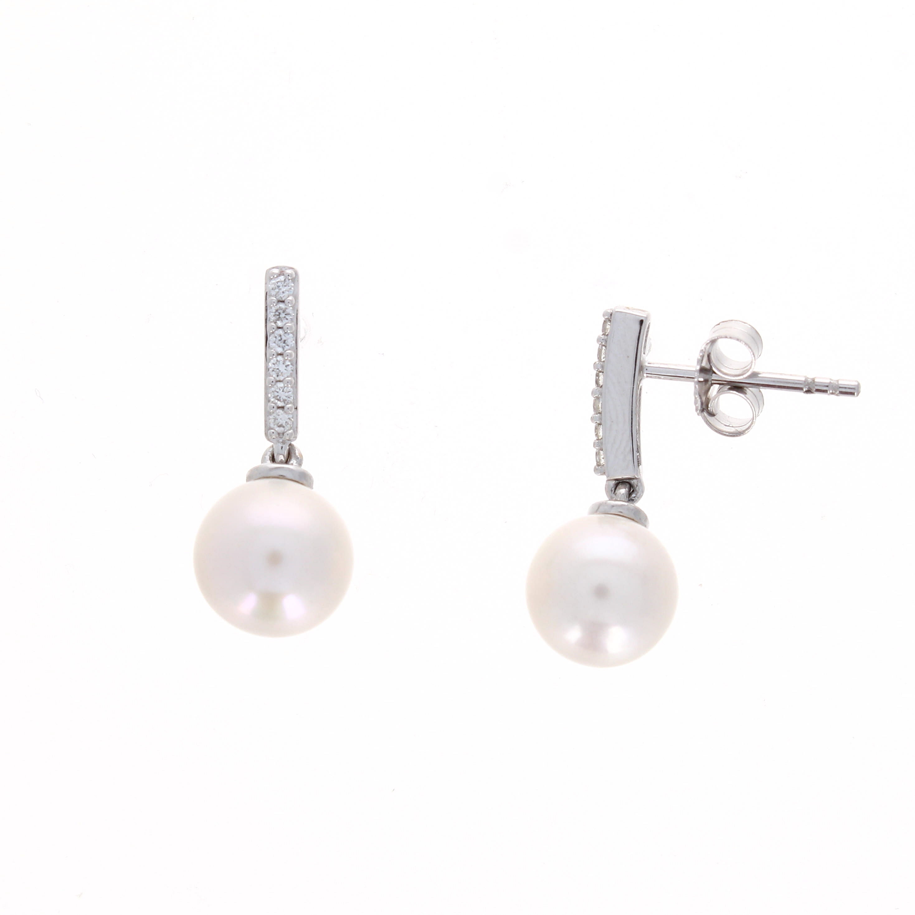 Ladies 14kt White Gold Pearl and 0.10cts Diamond Earrings