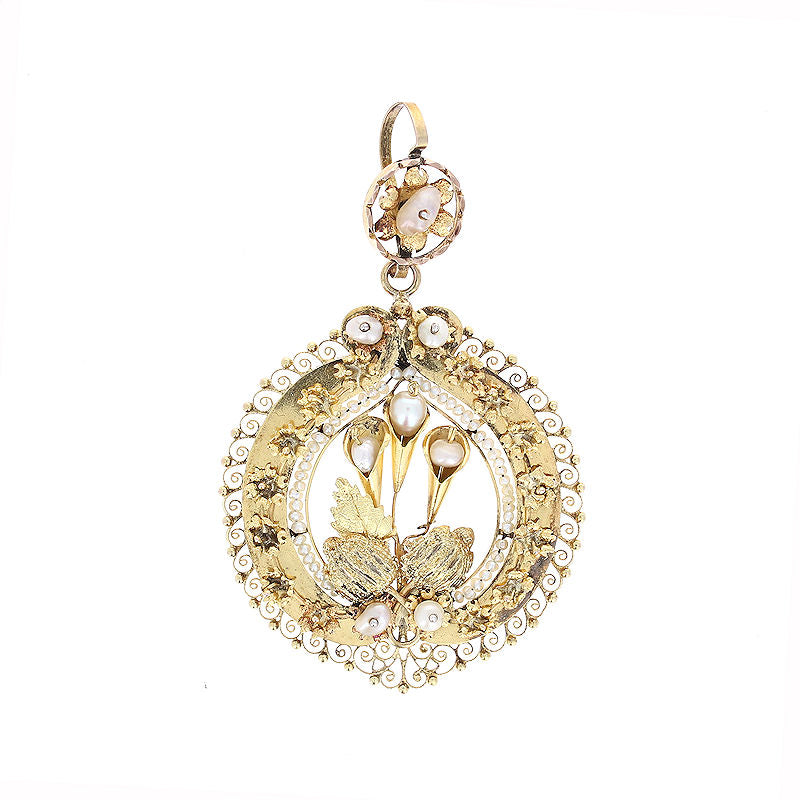 Ladies 10kt Yellow Gold Baroque Pearl Pendant Circa 1900