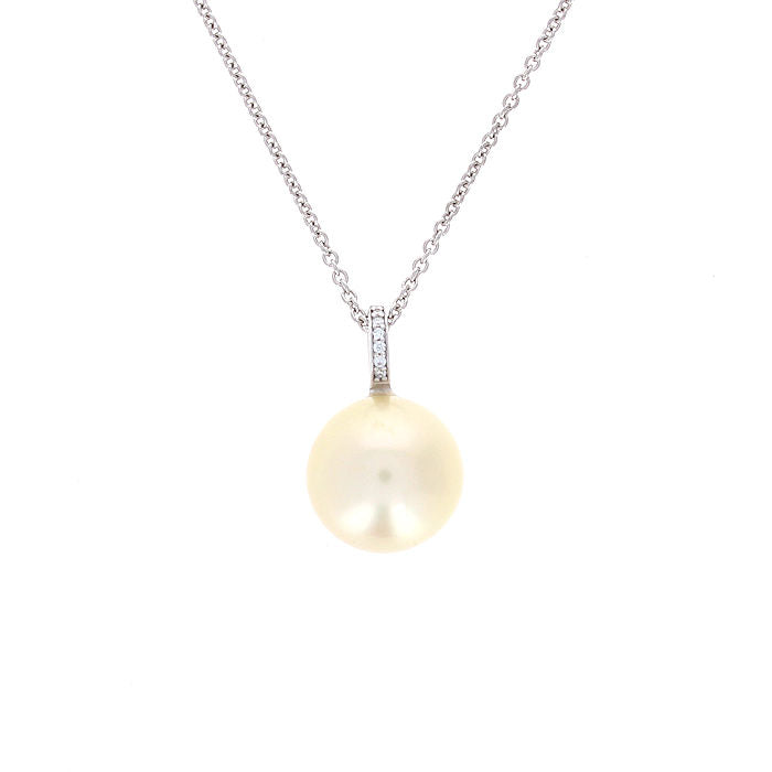 Ladies 14kt White Gold 10mm Pearl and Diamond Pendant