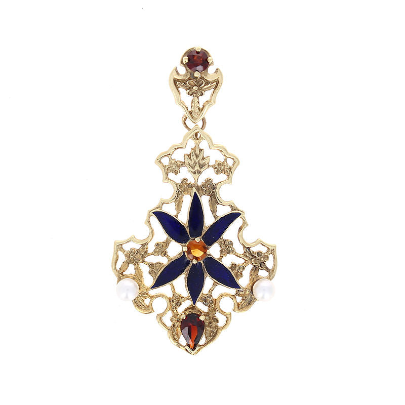 Ladies 14kt Yellow Gold 0.35cts Garnet and 0.07ct Citrine and Pearl Pendant