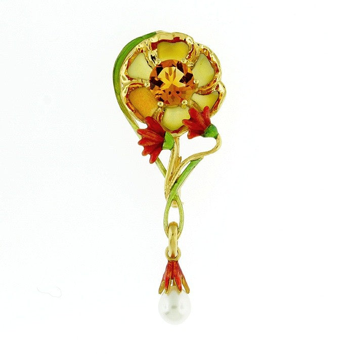 Ladies 18kt Yellow Gold 1.80ct Citrine and Pearl Enamel Pendant