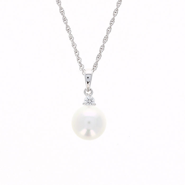 Ladies 14kt White Gold 8.65mm Pearl and Diamond Pendant