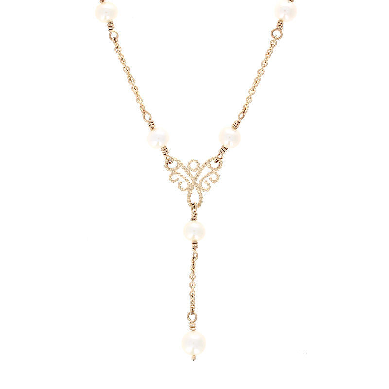 Ladies 14kt Yellow Gold 6-6.5mm Freshwater Pearl Station Lariat Necklace by James Avery