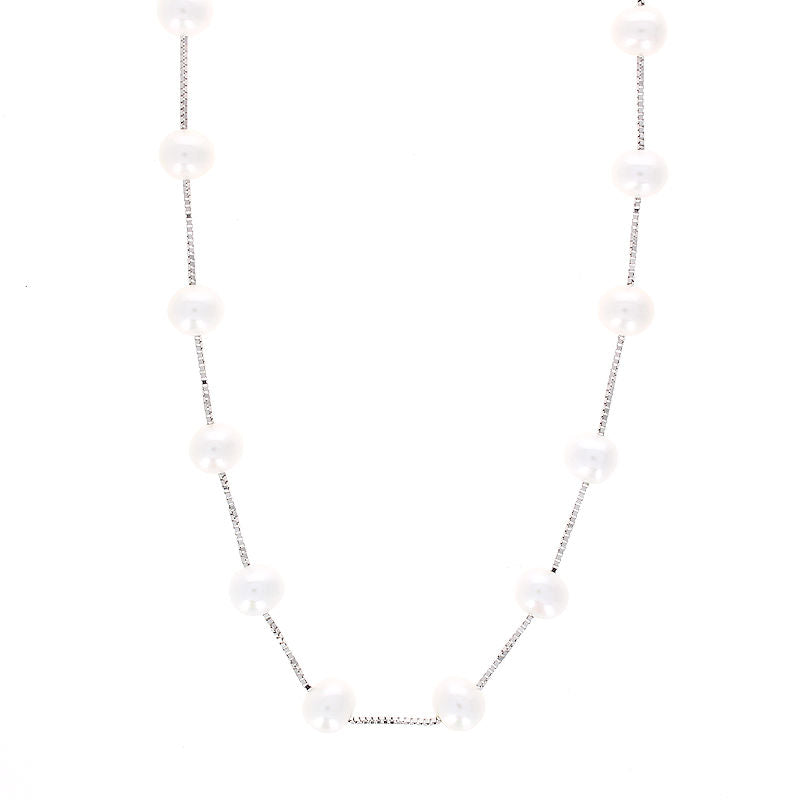 Ladies 18kt White Gold 6-6.5mm Pearl Necklace