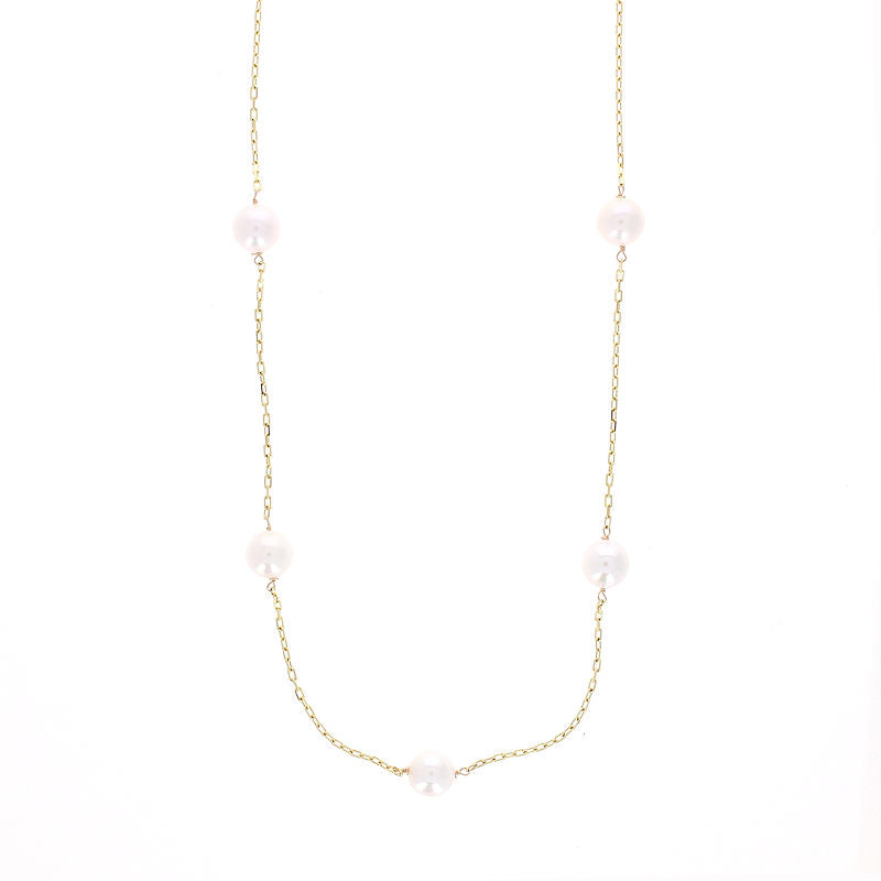 Ladies 14kt Yellow Gold 6-6.5mm Akoya Tincup Necklace 18' Long