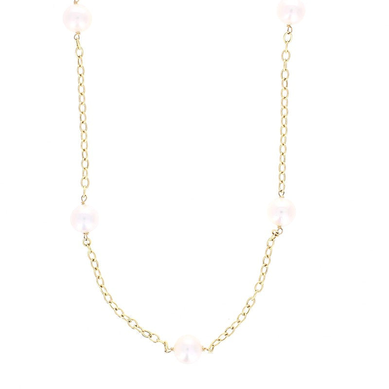 Ladies 14kt Yellow Gold Tin Cup 8-9mm Freshwater Cultured Pearl Necklace