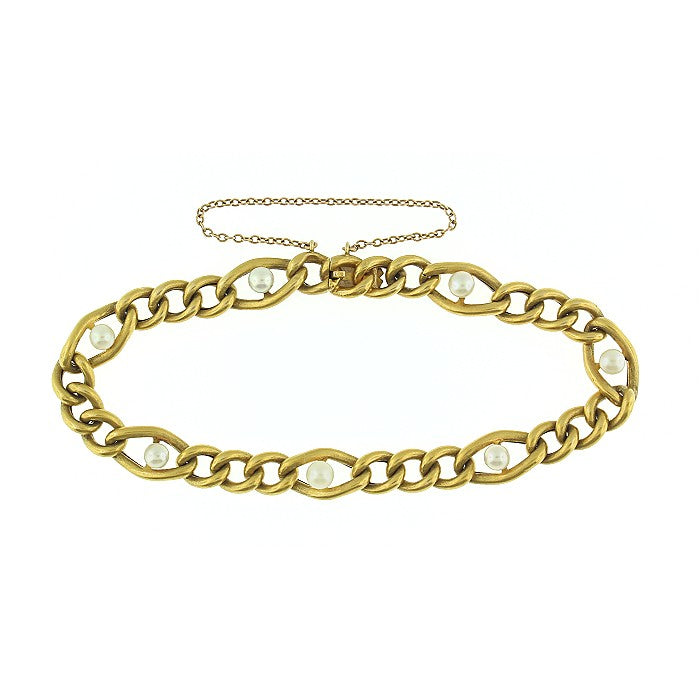 Ladies 14kt Yellow Gold 3.4-3.7mm Pearl Bracelet Circa 1900
