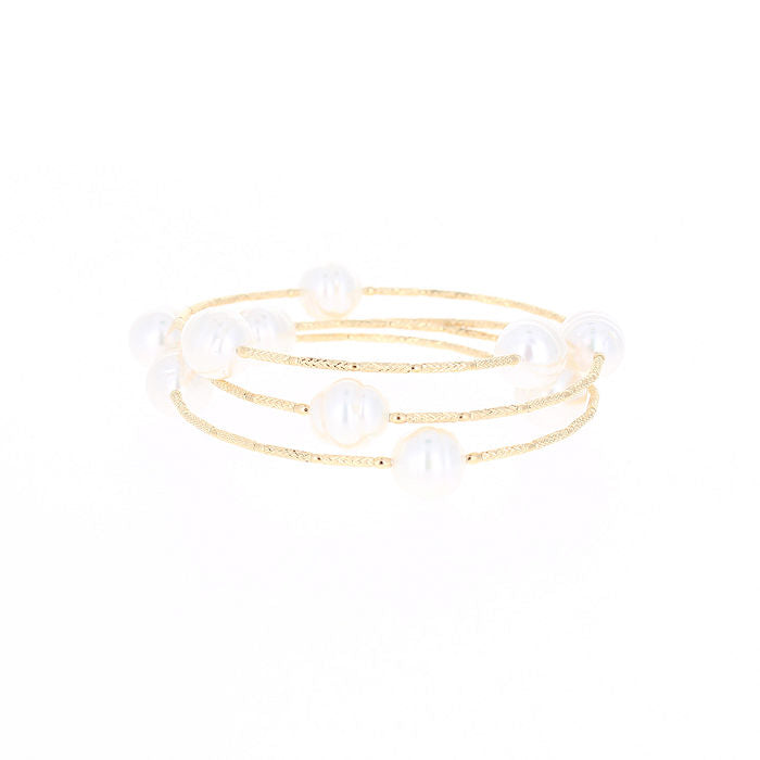 Ladies 18kt Yellow Gold Pearl Wrap Bracelet
