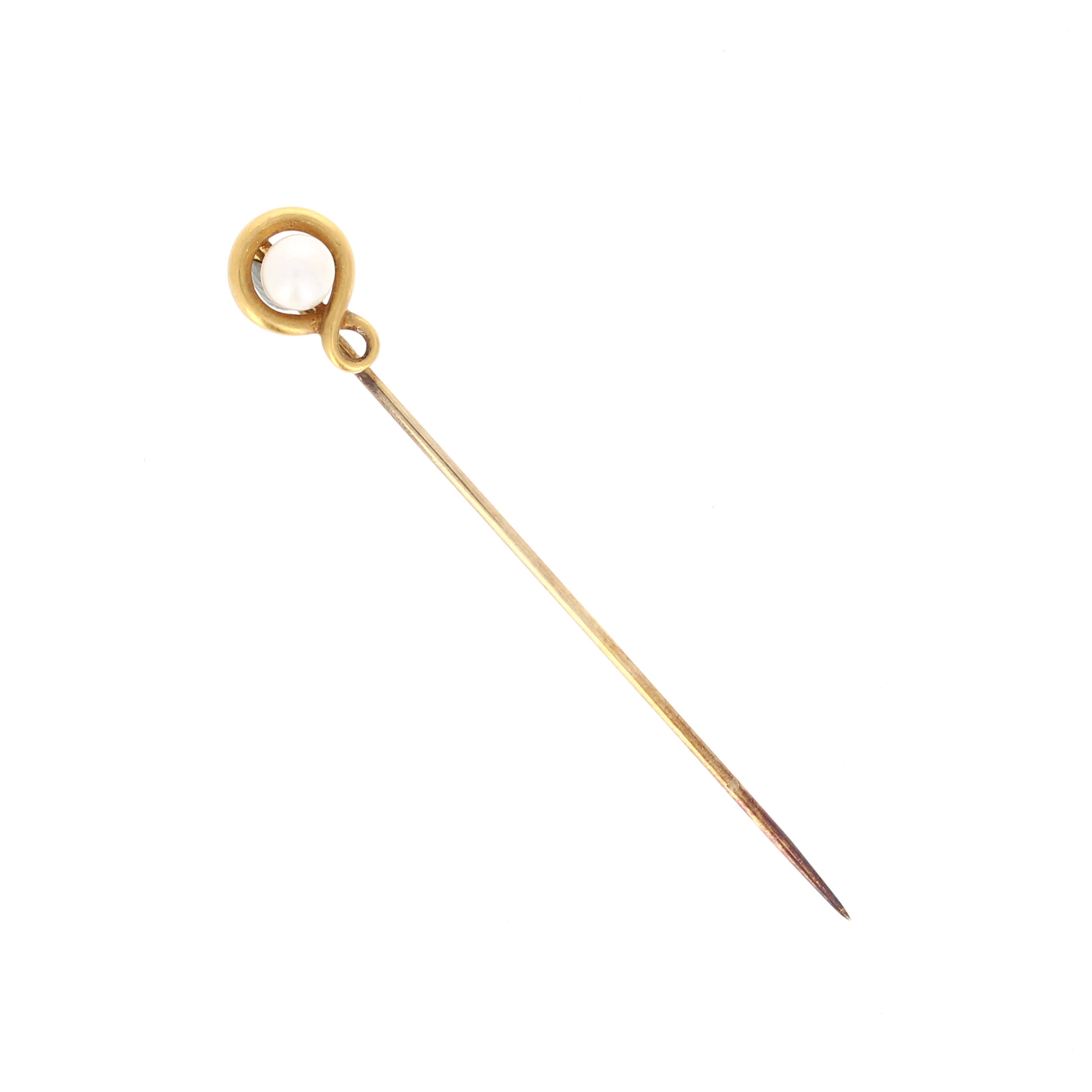 Ladies 14kt and 18kt 4.7mm Natural Pearl Stick Pin Circa 1890