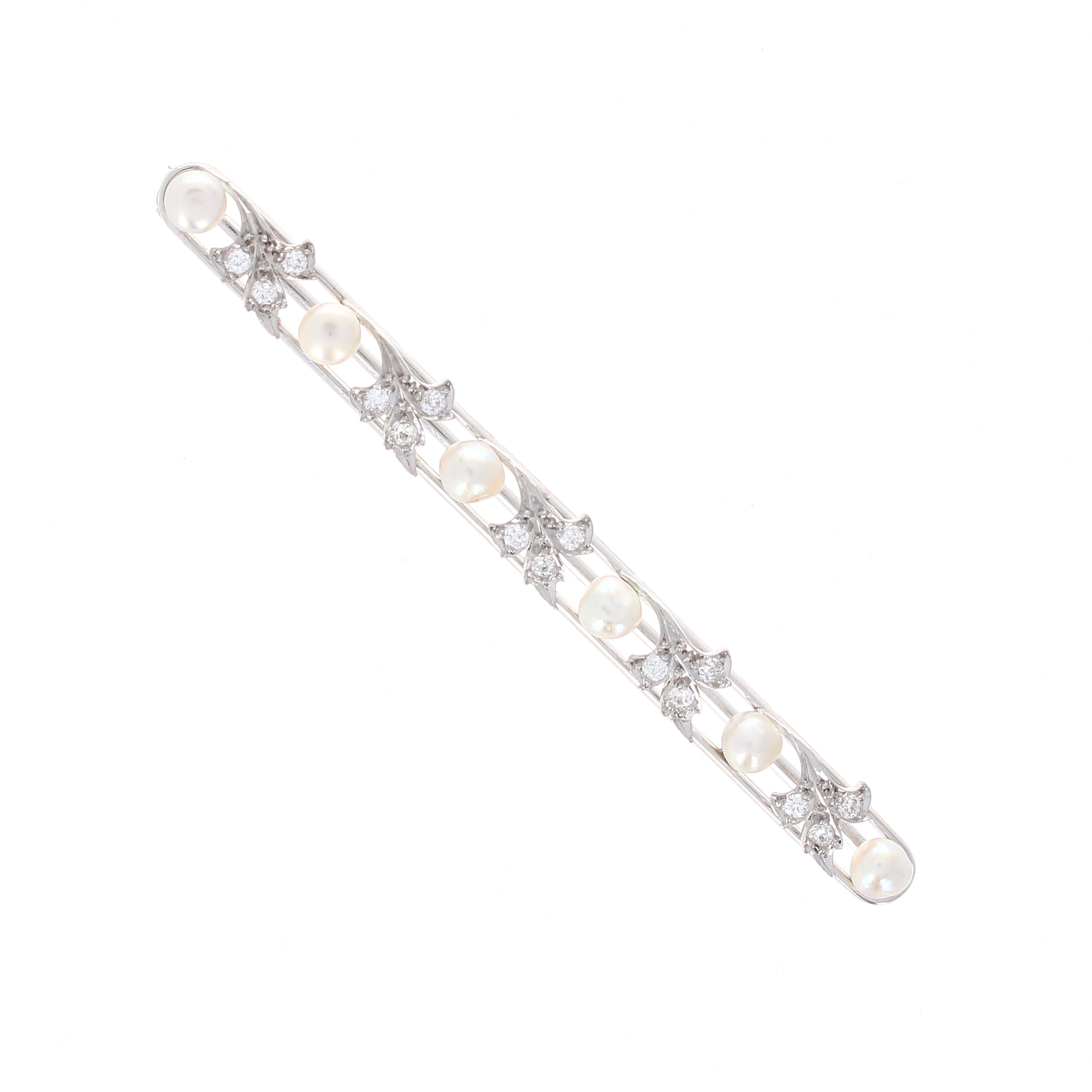 Ladies Platinum 0.30cts Diamond and 3.8mm Natural Pearl Brooch Circa 1910