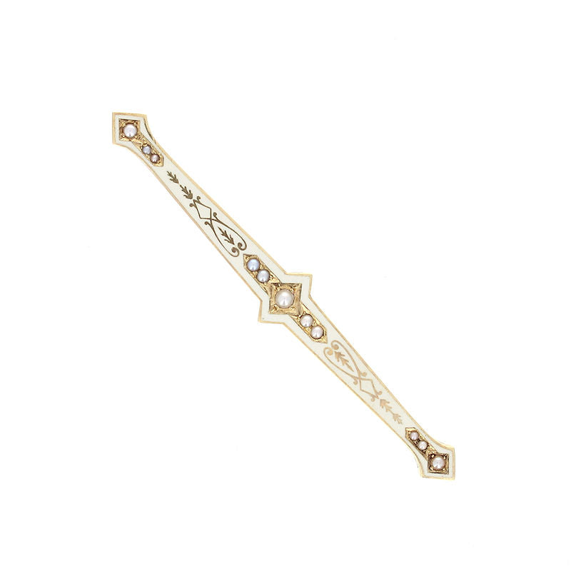 Ladies 14kt Yellow Gold 1.2-2.3mm Natural Pearl Brooch Circa 1900