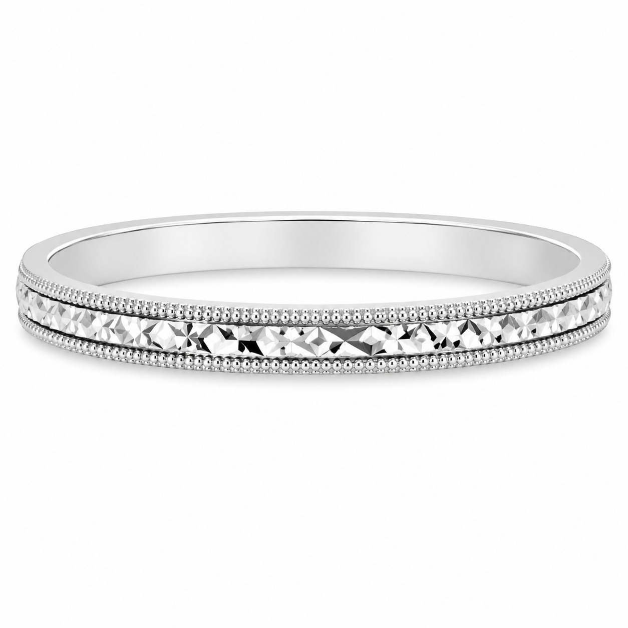 Ladies 14kt White Gold 2.5mm Milgrain Wedding Band