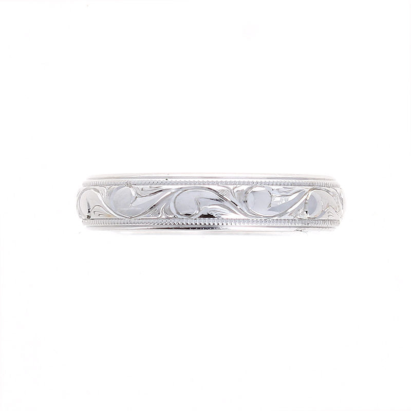 Ladies 14kt White Gold Engraved Wedding Band