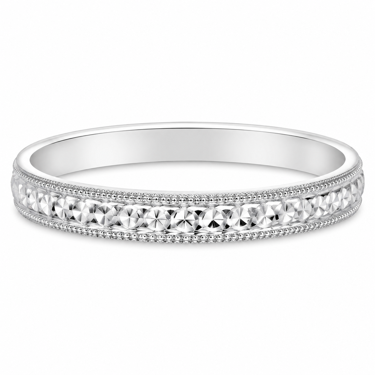 Ladies 14kt White Gold 3mm Milgrain Wedding Band