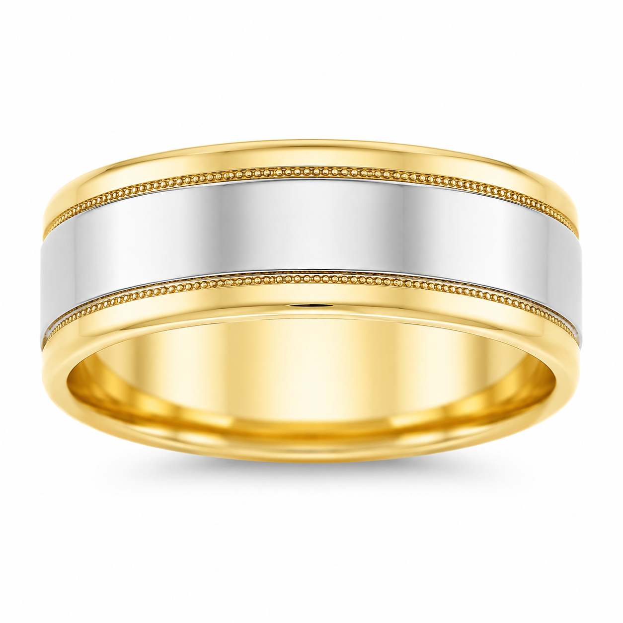 Mens Platinum and 14kt Yellow Gold 8mm Milgrain Wedding Band