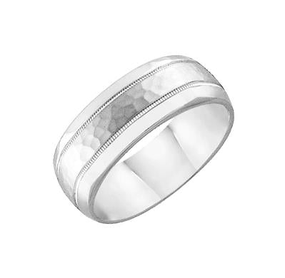 Men's 18kt White Gold 7.79mm Hammered Wedding Band