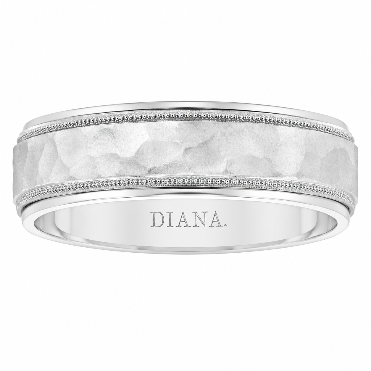 Mens Platinum 6.5mm Hammered Wedding Band