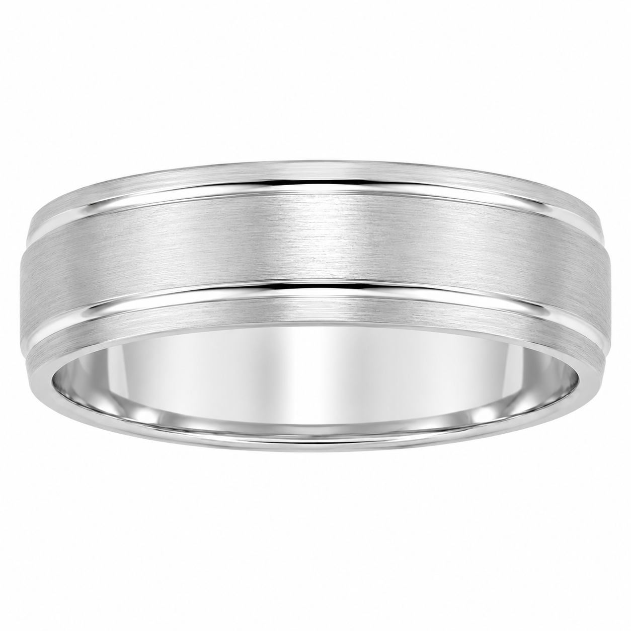 Mens 14kt White Gold 7mm Satin Wedding Band
