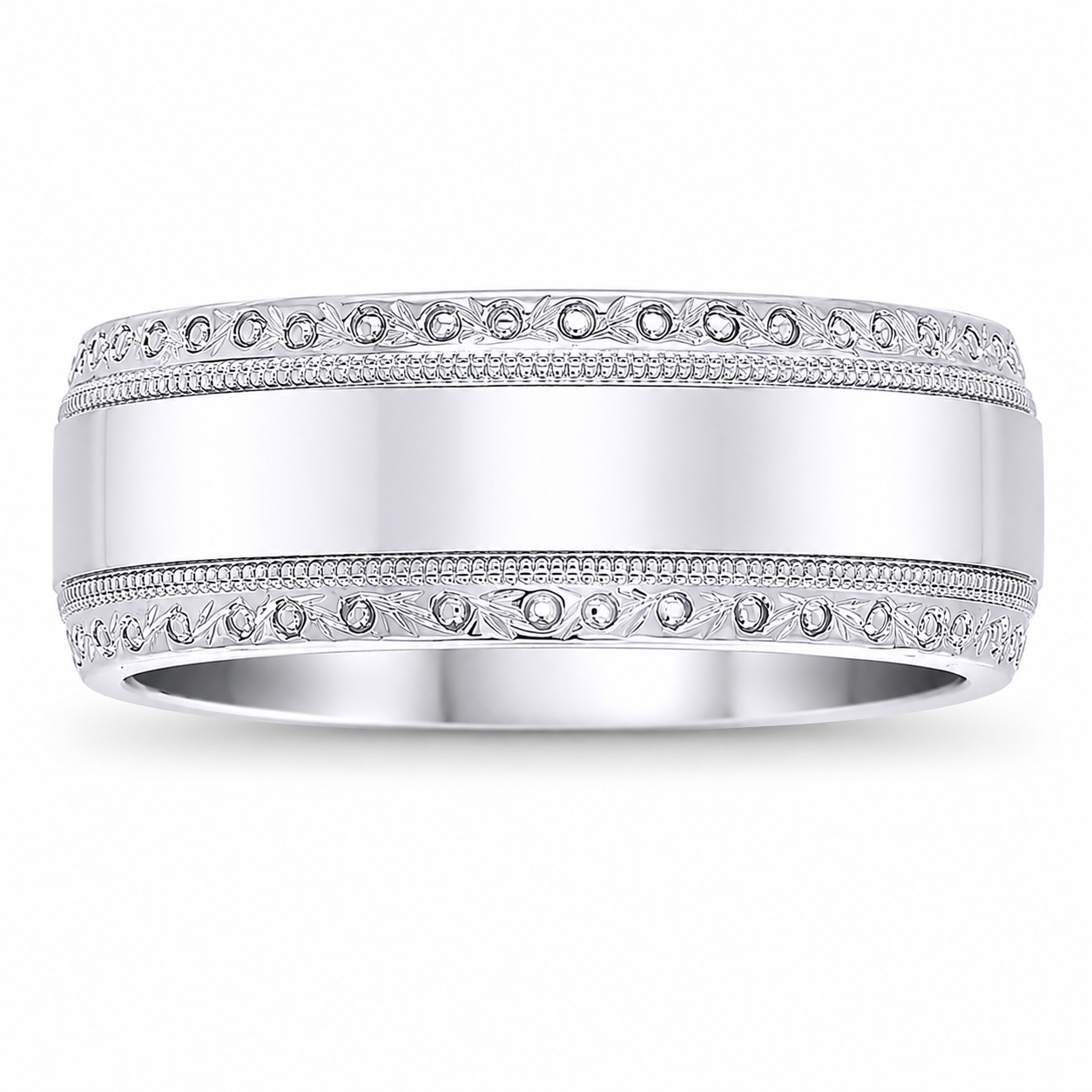 Mens 14kt White Gold 8mm Wedding Band