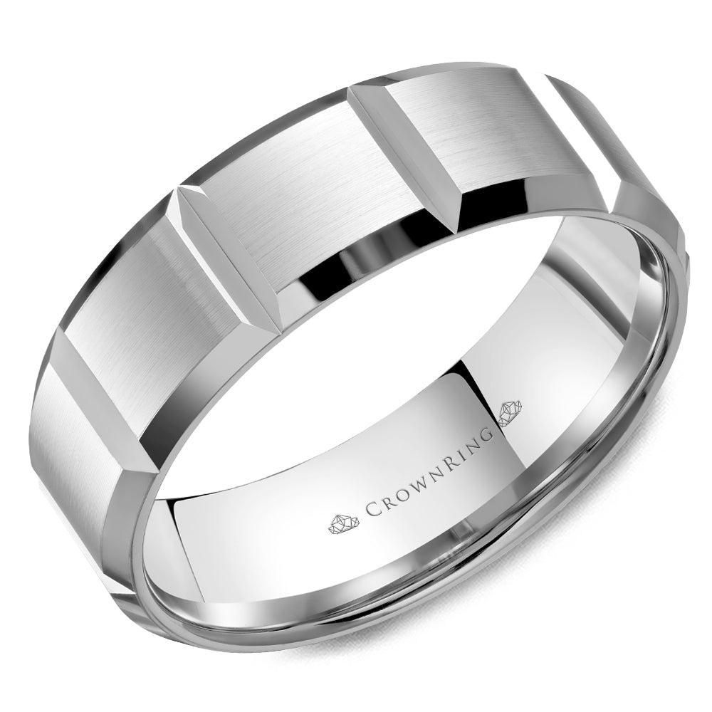 Men's 14kt White Gold 7mm Geometric Wedding Band