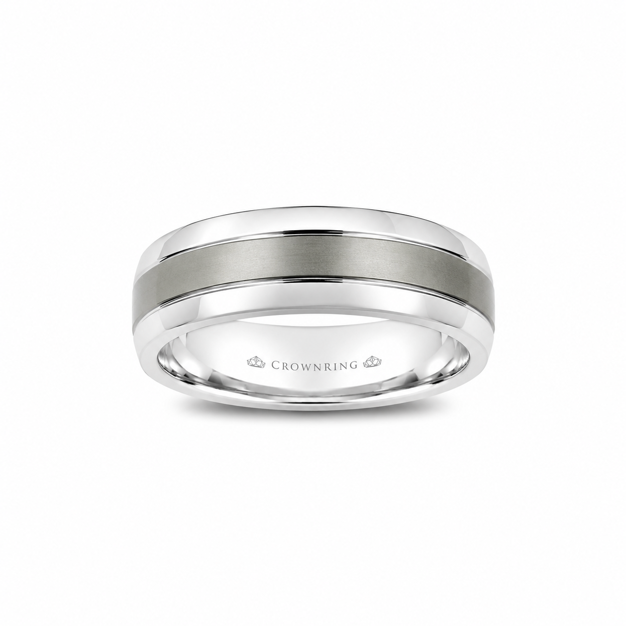 Mens 14kt White Gold 8mm Geometric Wedding Band