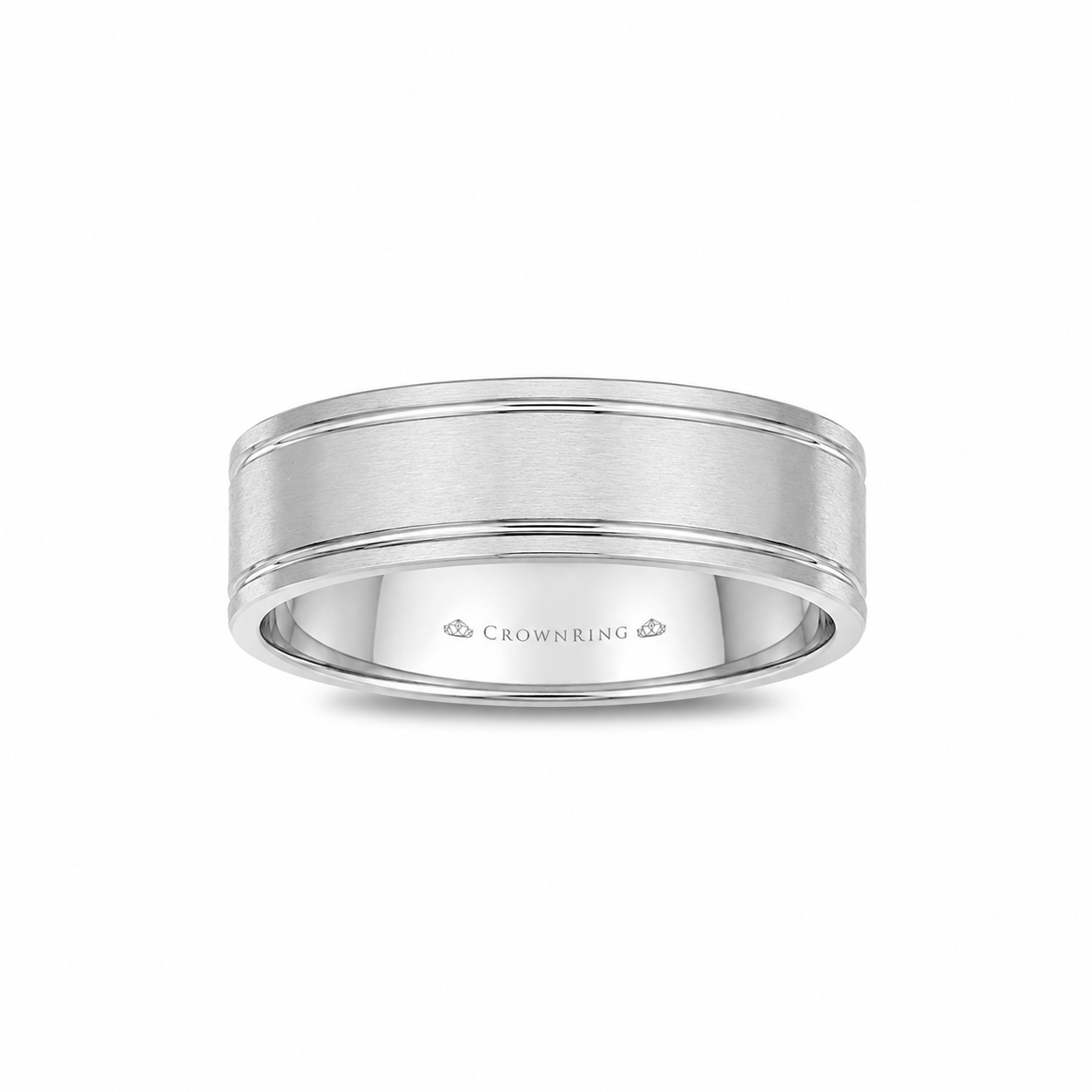 Mens 14kt White Gold 7mm Satin Wedding Band