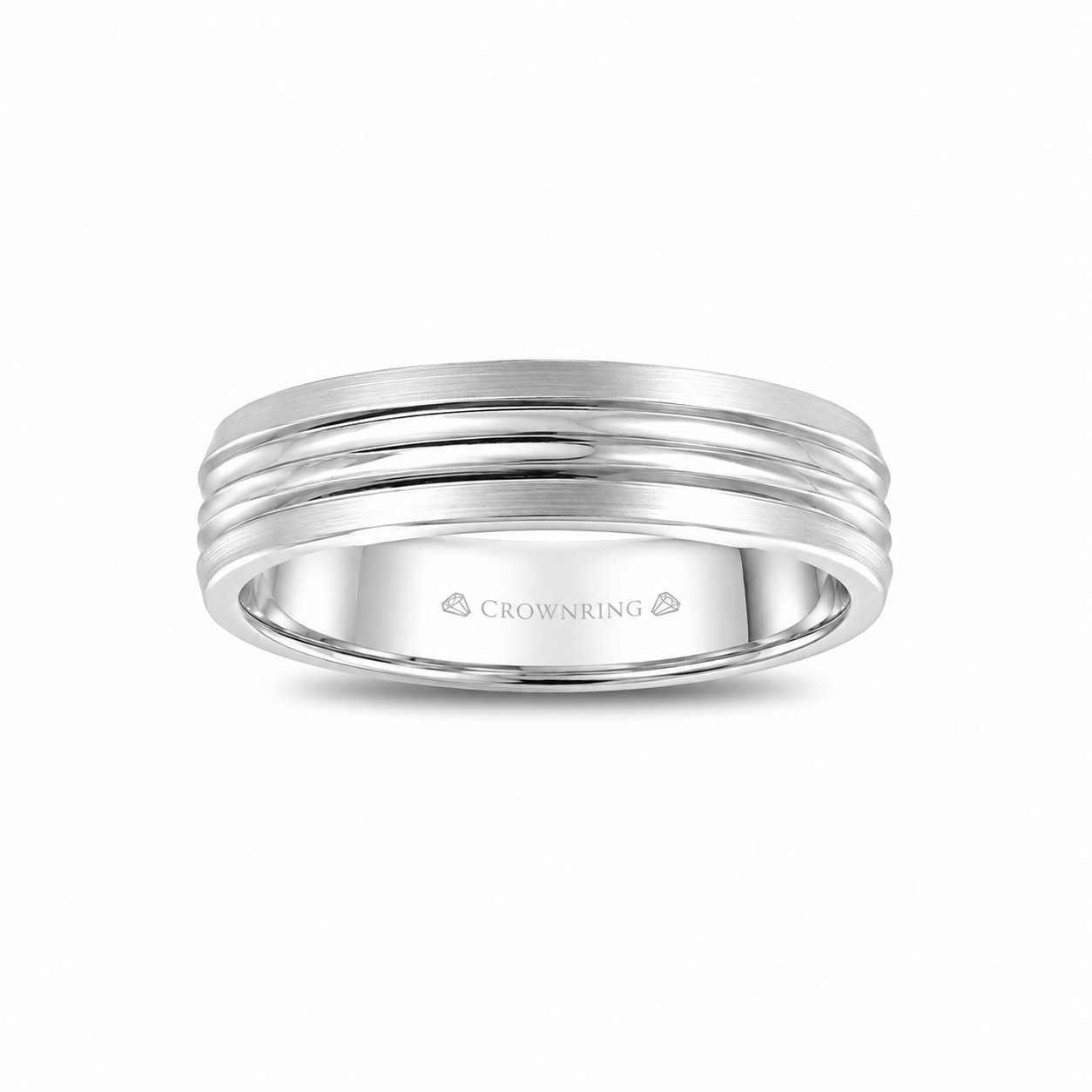 Mens14kt White Gold 7mm Satin Wedding Band