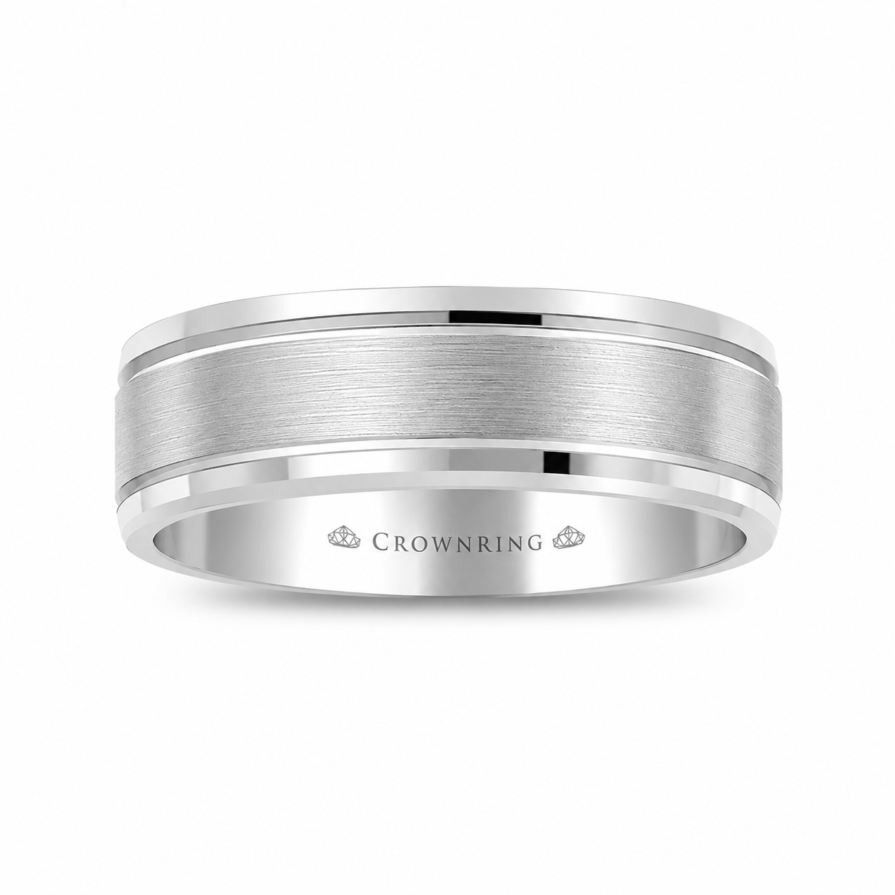 Mens 14kt White Gold 7mm Geometric Wedding Band