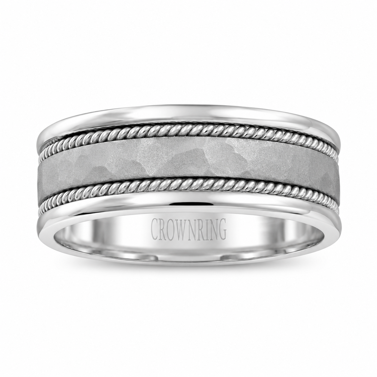 Mens 14kt White Gold 7.58mm Contemporary Wedding Band