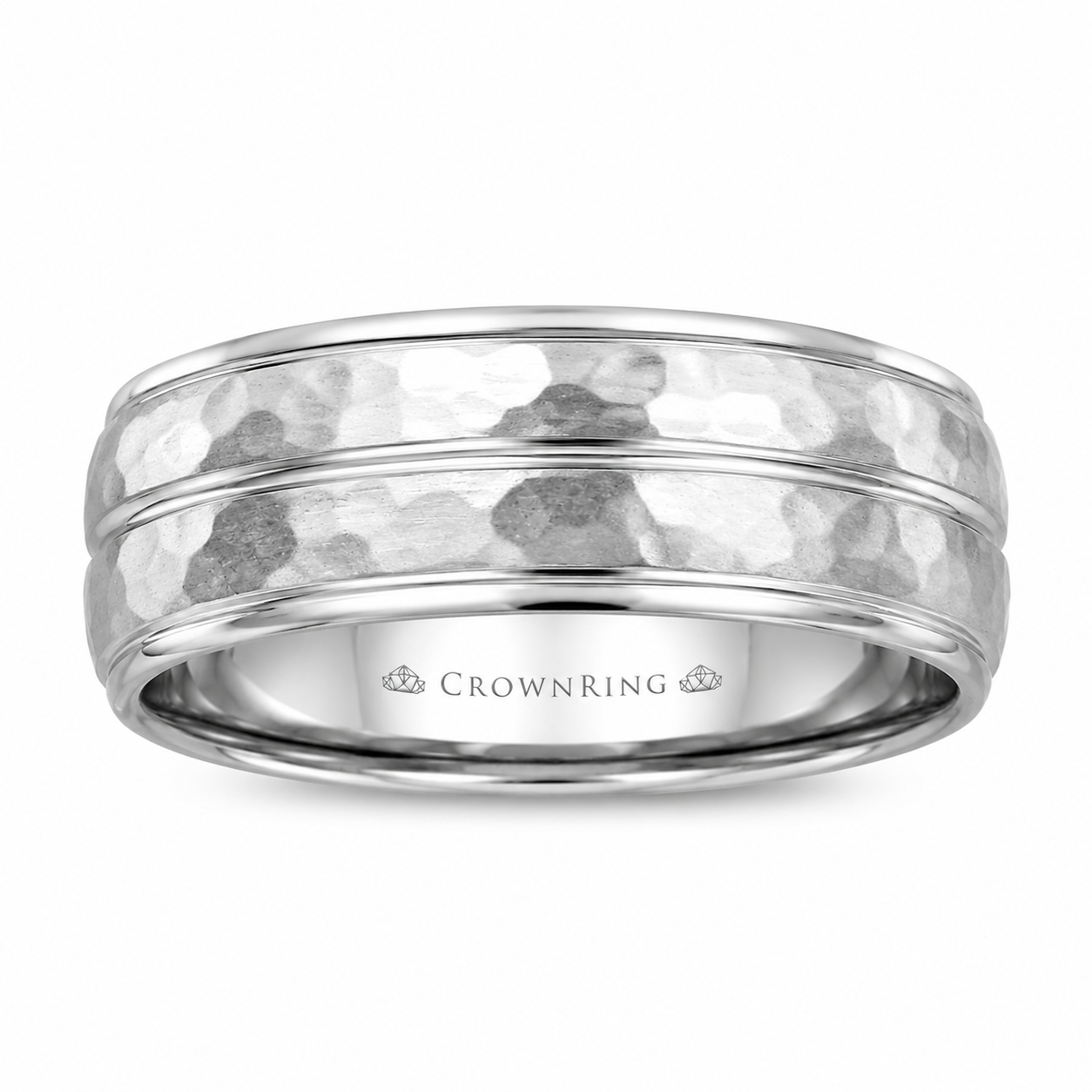 Mens Palladium 7.85mm Hammered Wedding Band