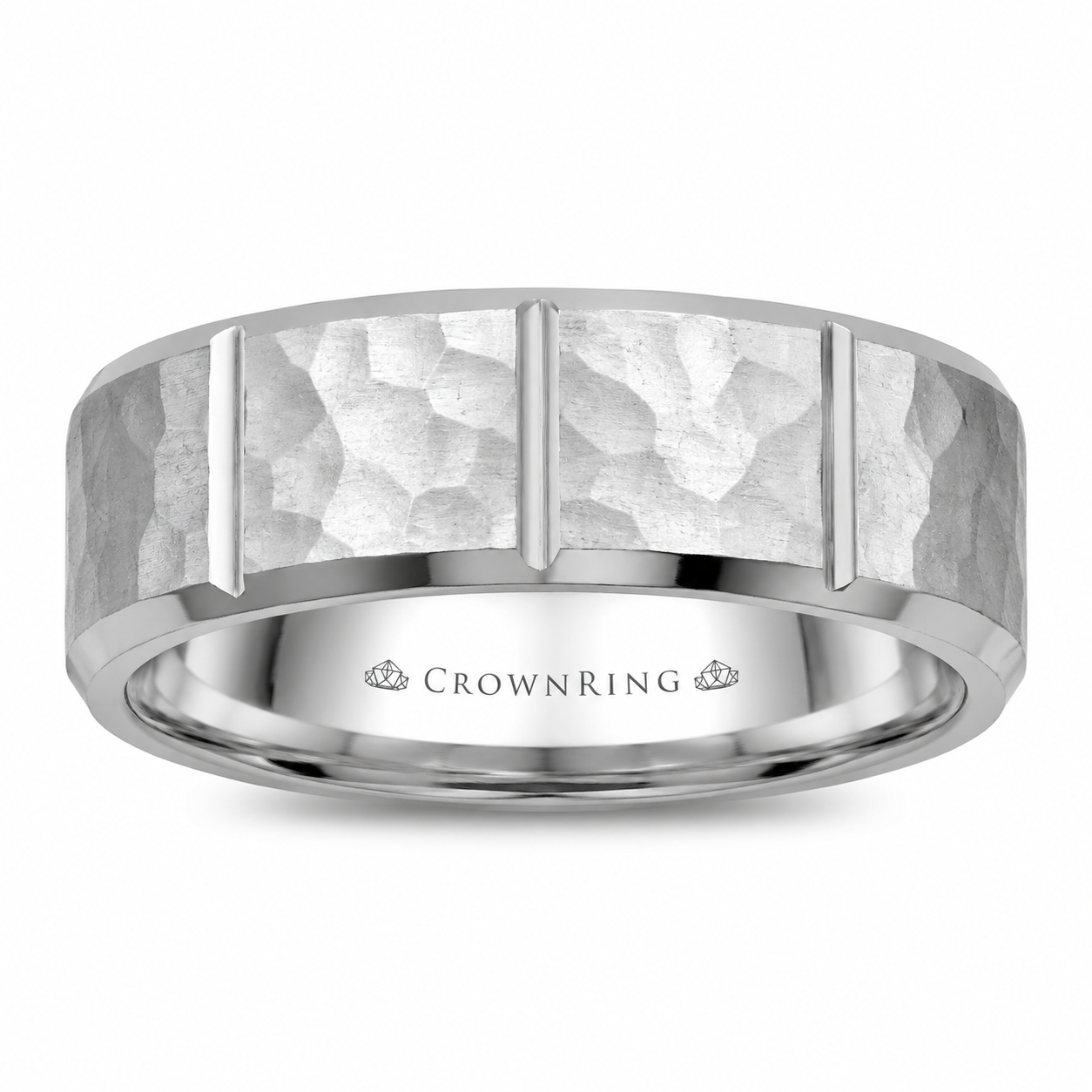 Mens Palladium 8mm Contemporary Hammered Wedding Band