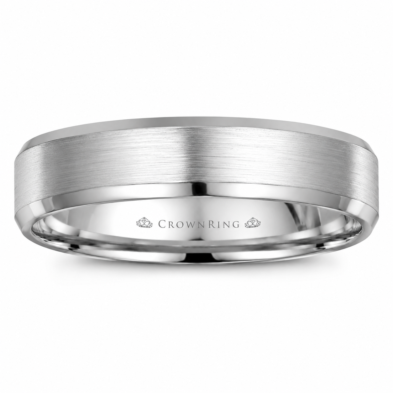 Mens 14kt White Gold 4.9mm Beveled Edge Wedding Band