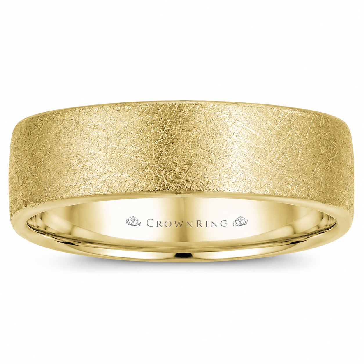 Mens 14kt Yellow Gold 8mm Diamond Brush Wedding Band