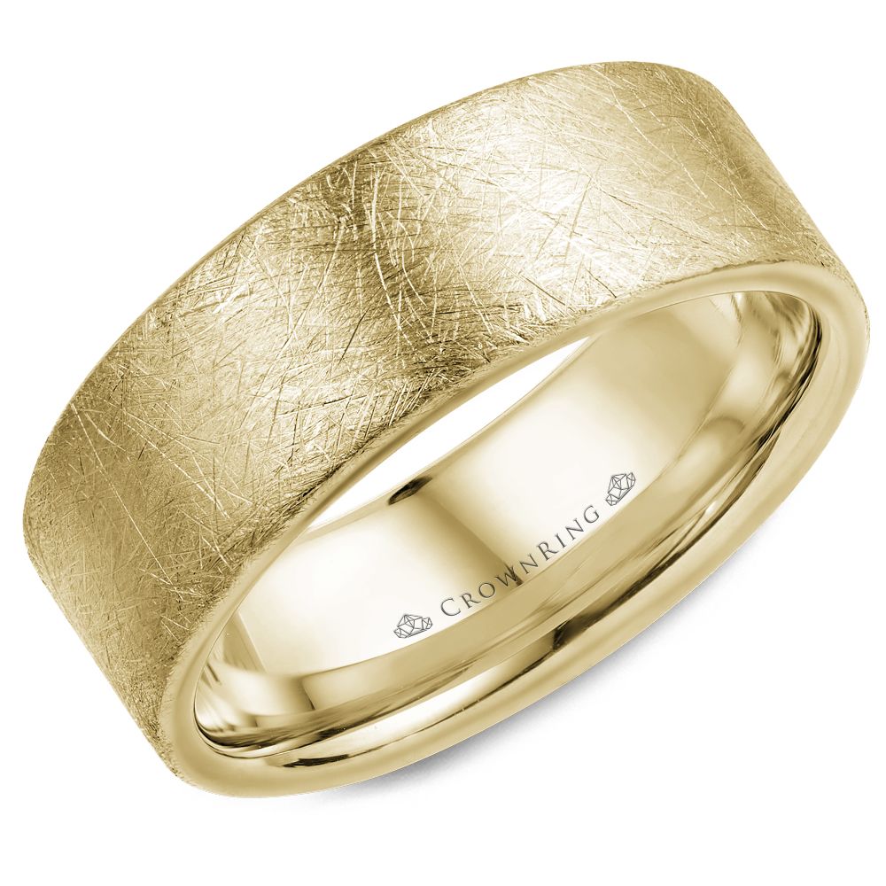 Men's 14kt Yellow Gold 8mm Diamond Brush Wedding Band
