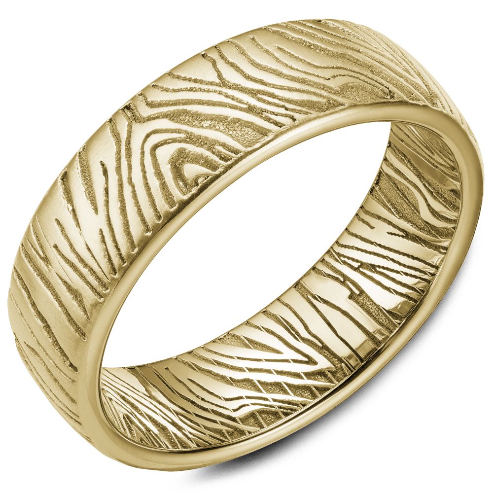 Men's 14kt Yellow Gold 6.84mm Wood Grain Wedding Band