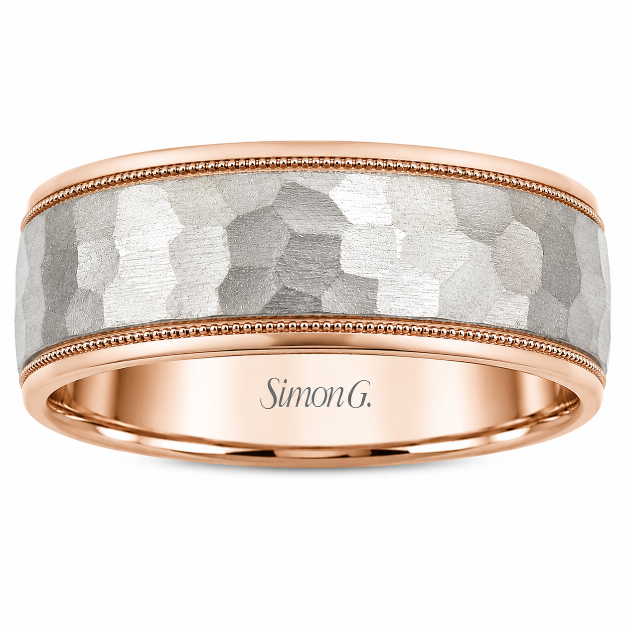 Mens 14kt Two Tone 8mm Hammered Wedding Band
