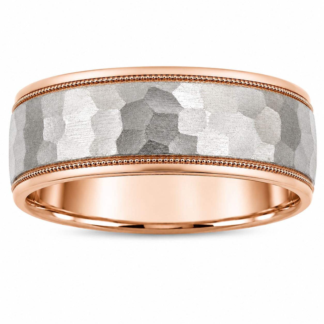 Mens 14kt Two Tone 8mm Hammered Wedding Band