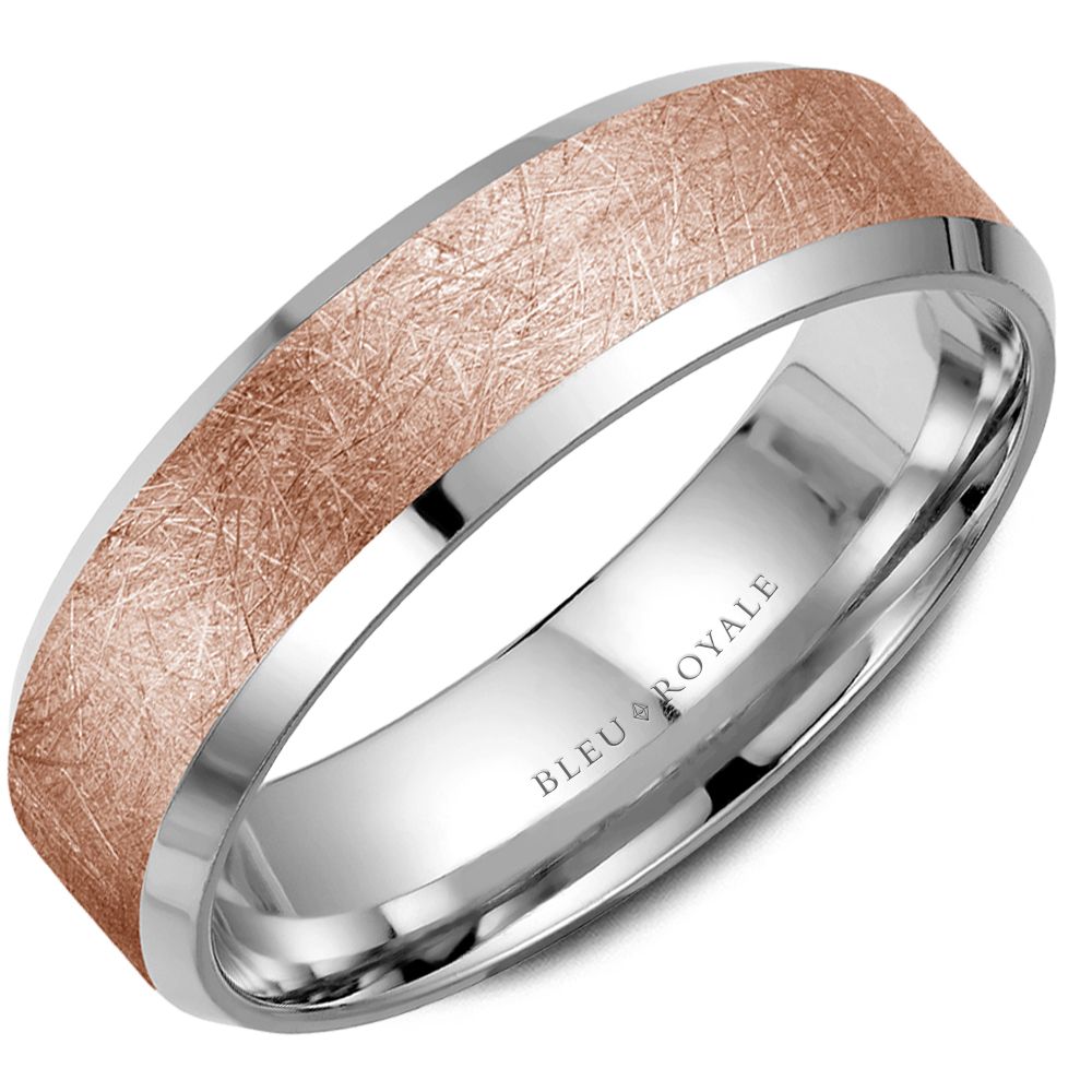 Men's 14kt Rose and White Gold 7mm Brushed Wedding Band
