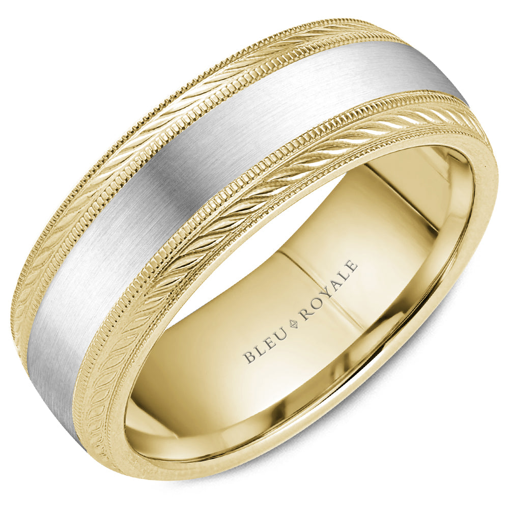 Men's 14kt White and Yellow Gold 8mm Milgrain Wedding Band