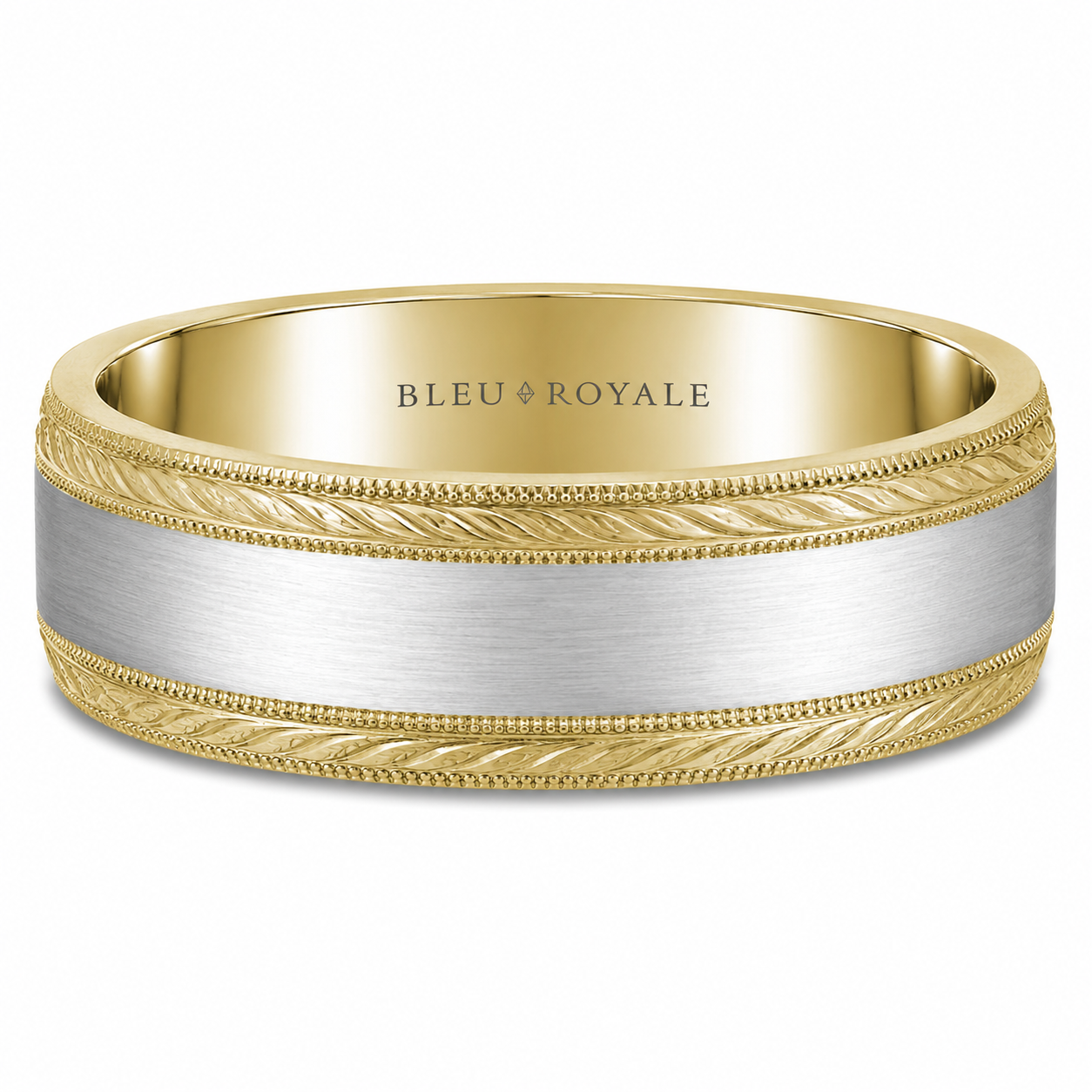 Mens 14kt Two Tone 8mm Sandpaper Wedding Band