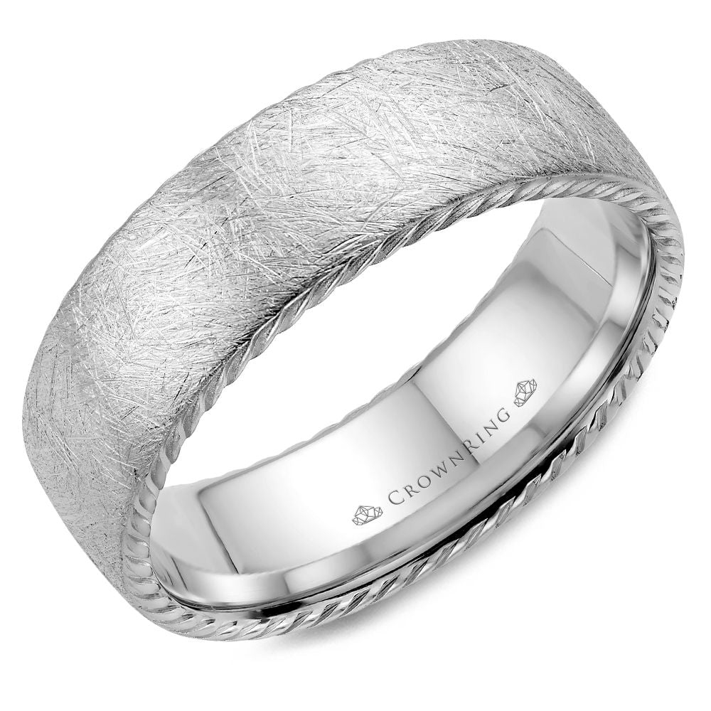 Men's 14kt White Gold 6.88mm Diamond Brush Wedding Band
