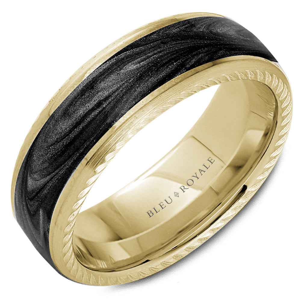 Men's 14kt Yellow Gold and Grey Enamel Inlay Wedding Band